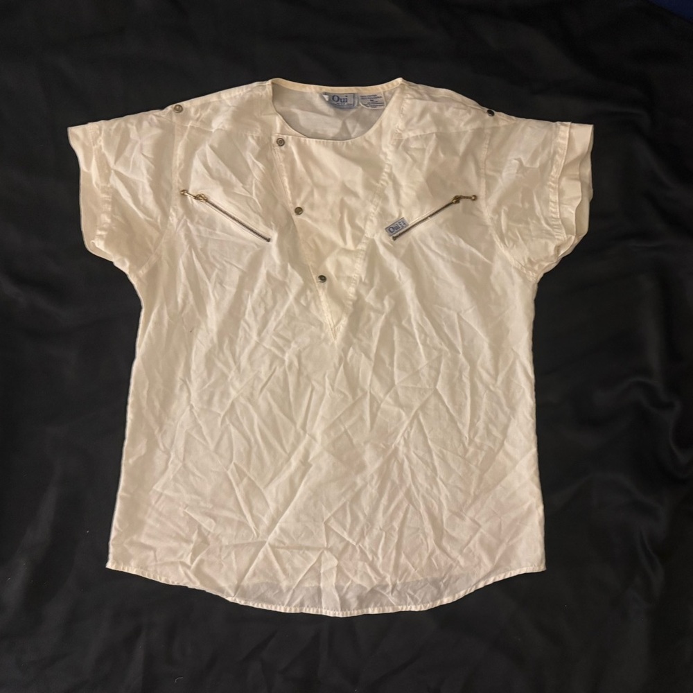 Oui by F.B. Jean Cream Short Sleeve Blouse